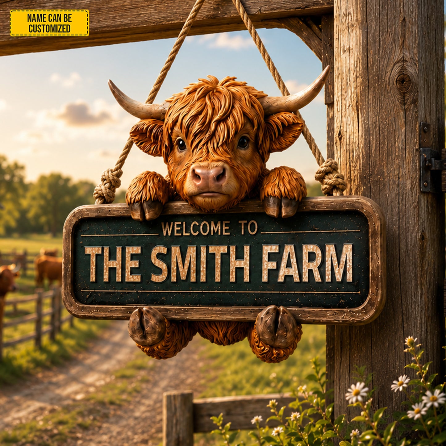 Highland Welcome – Personalized Cow Wooden Sign