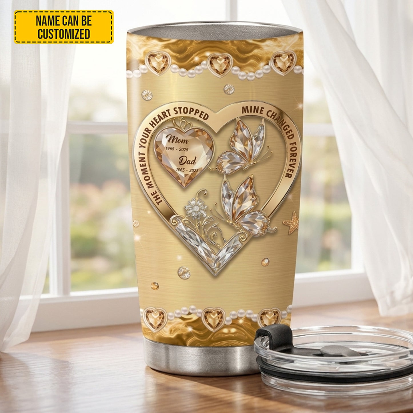 Golden Butterfly Memorial - Personalized Custom Tumbler