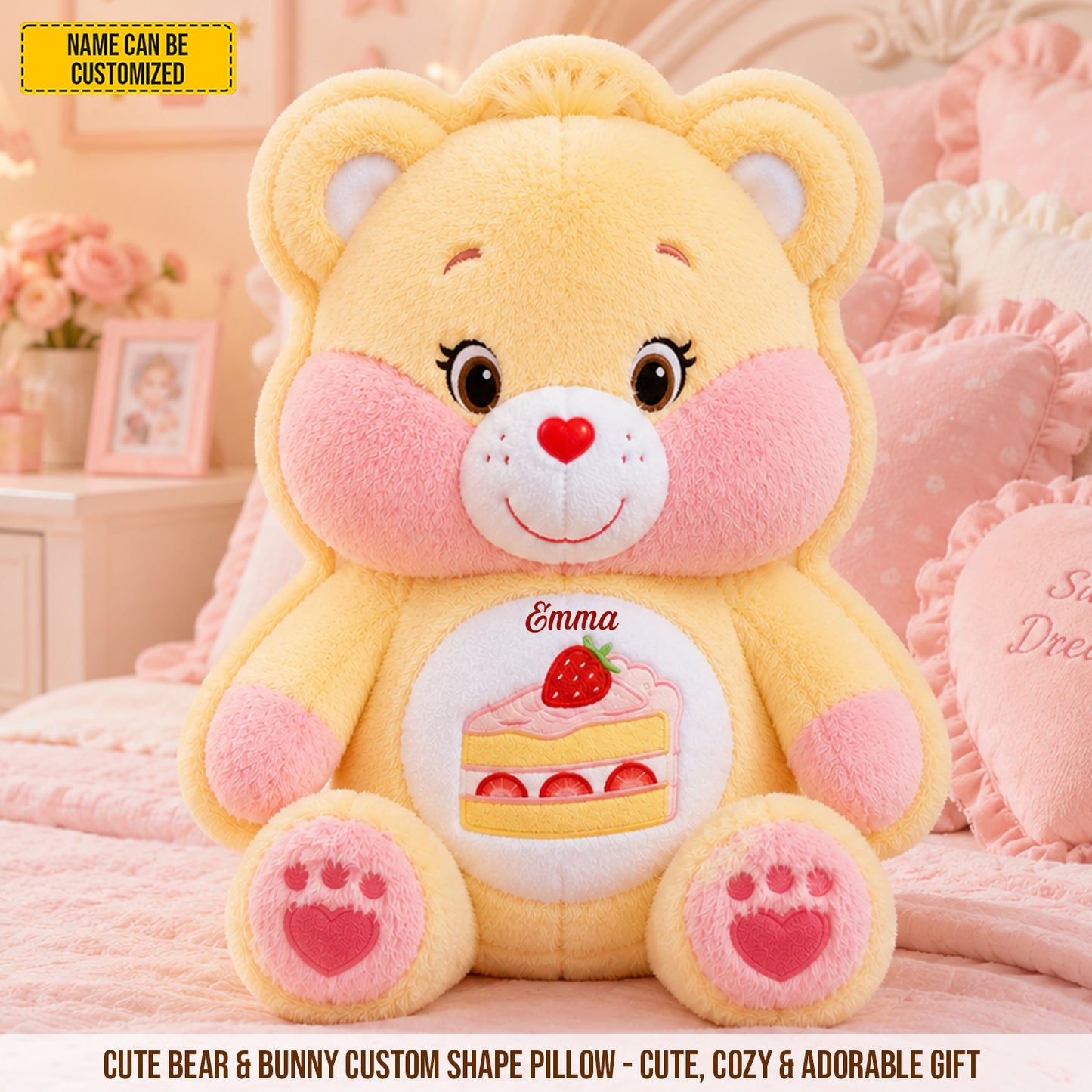 Personalized Cute Bear & Bunny Custom Shaped Pillow