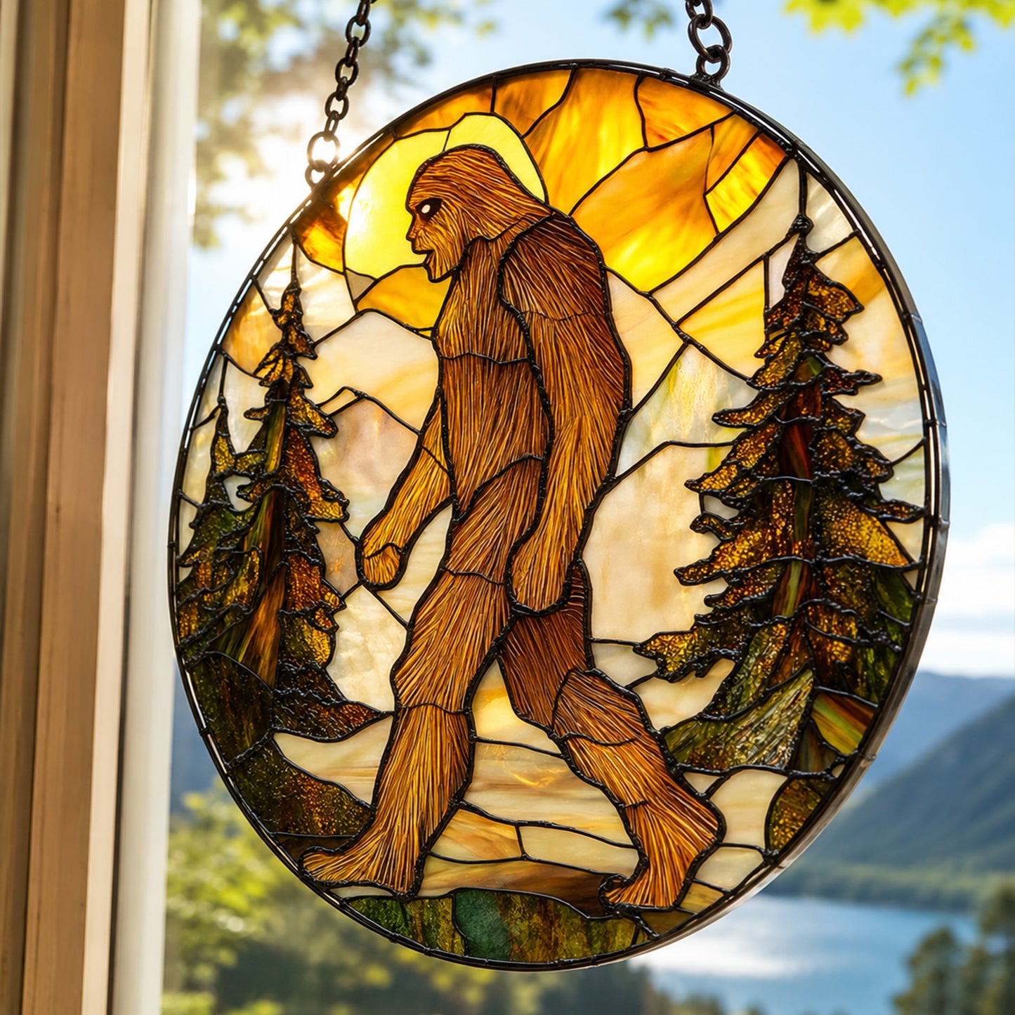 Bigfoot Mountain Sunset Stained Glass Suncatcher