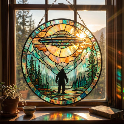 Bigfoot UFO Stain Glass Suncatcher
