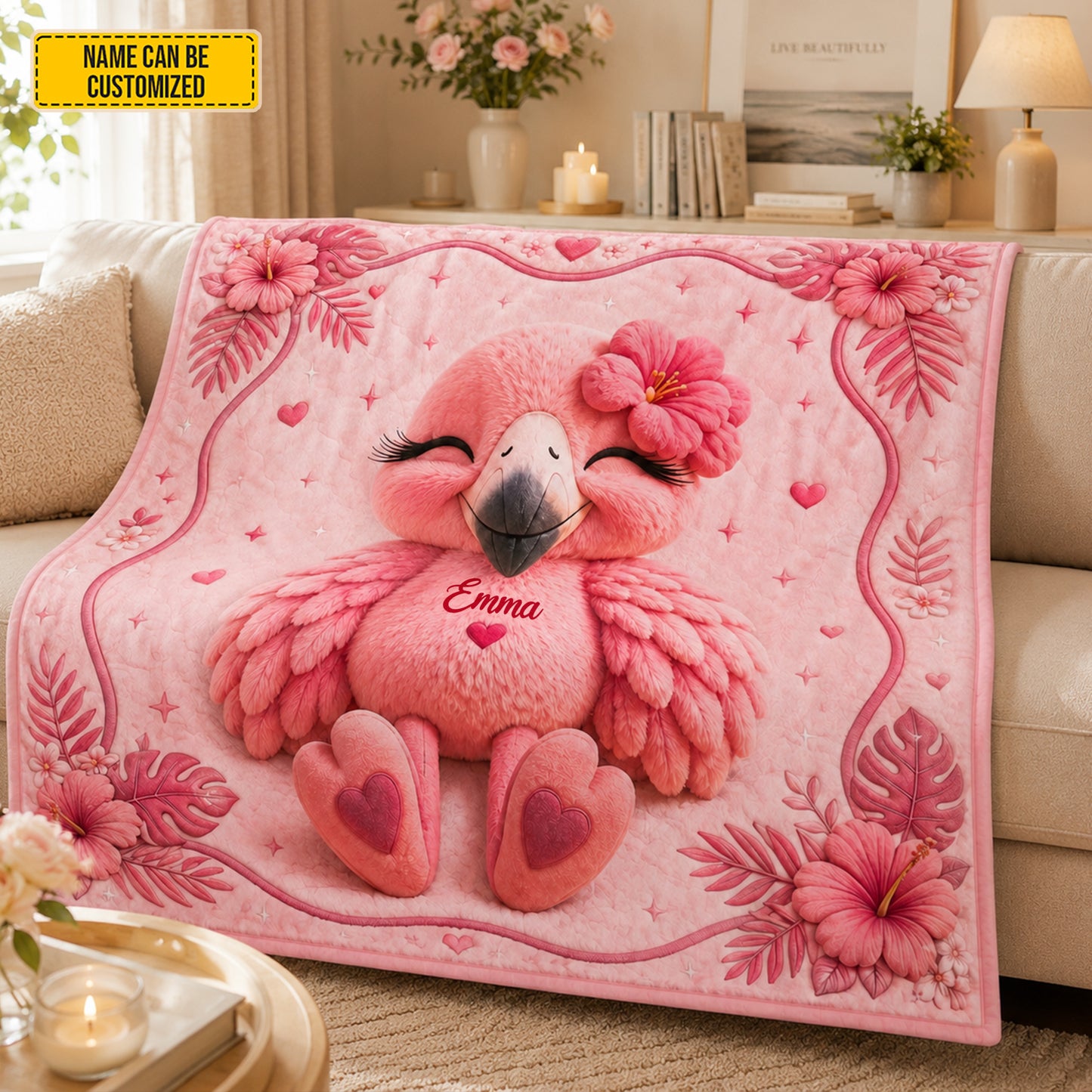 Personalized Cute Flamingo Blanket