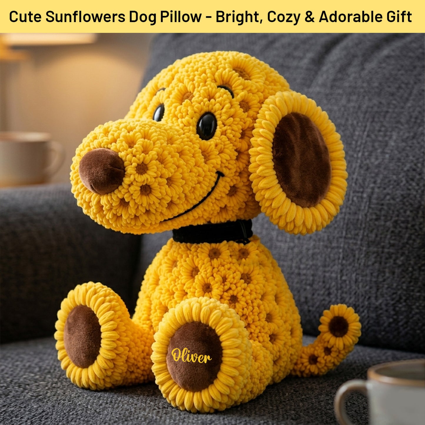 Personalized Cute Sunflower Dog Pillow