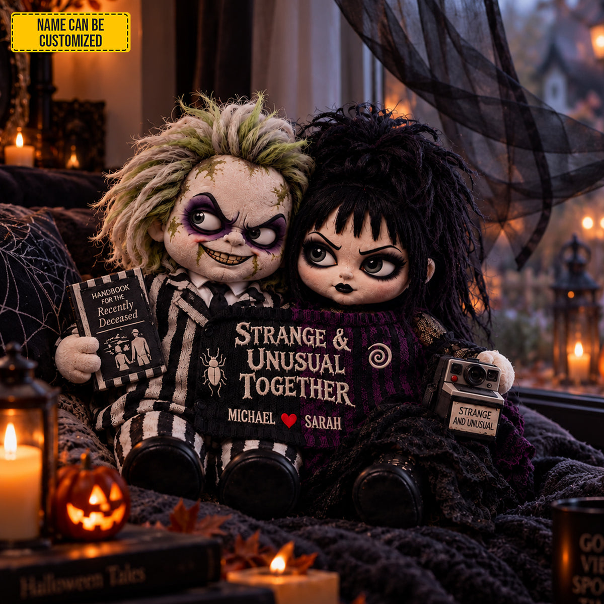 Personalized Strange & Unusual Together Gothic Couple Dolls Custom Shape Pillow