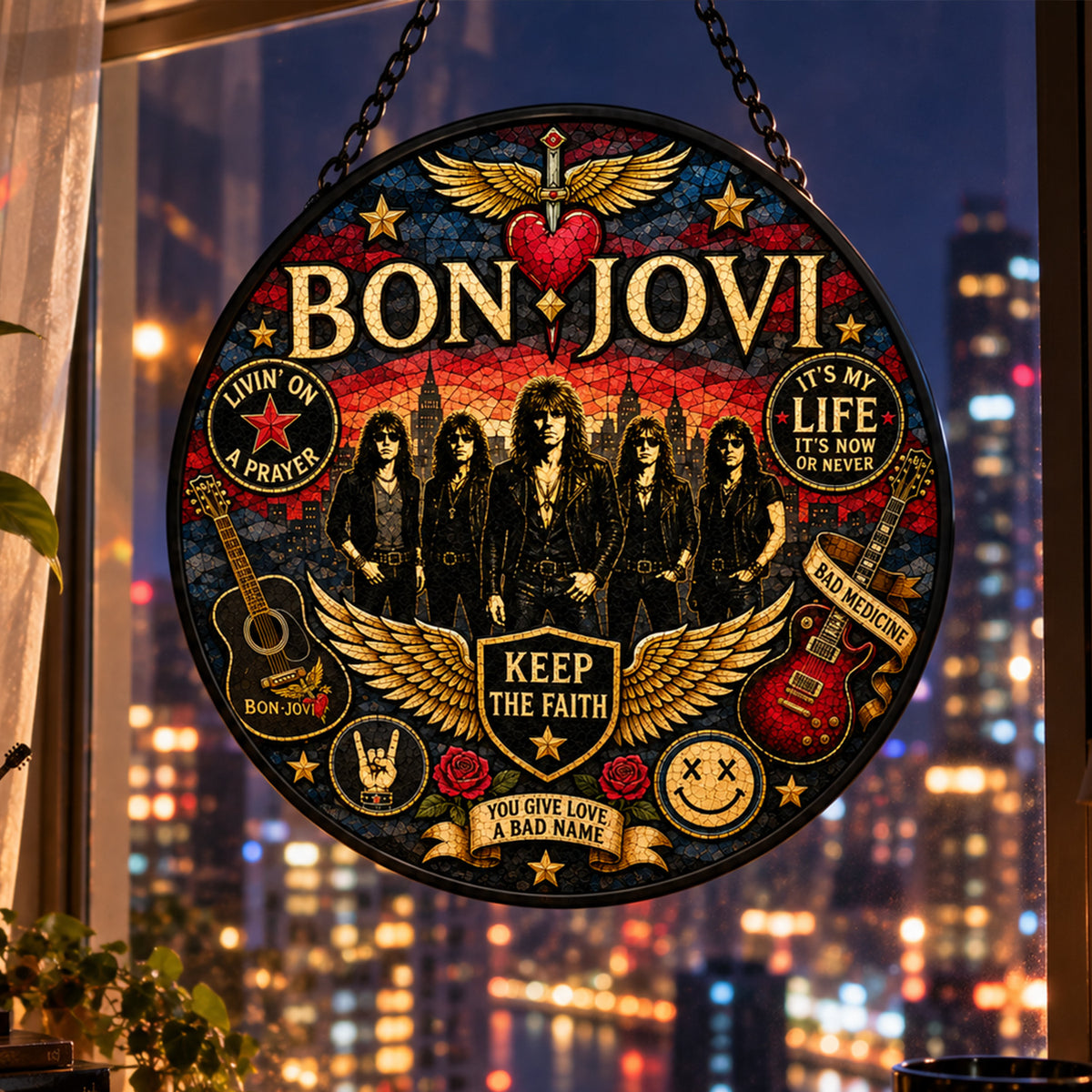 Bon Jovi Keep The Faith Stained Glass Suncatcher