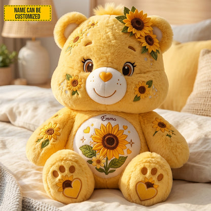 Personalized Cute Sunflower Bear Pillow