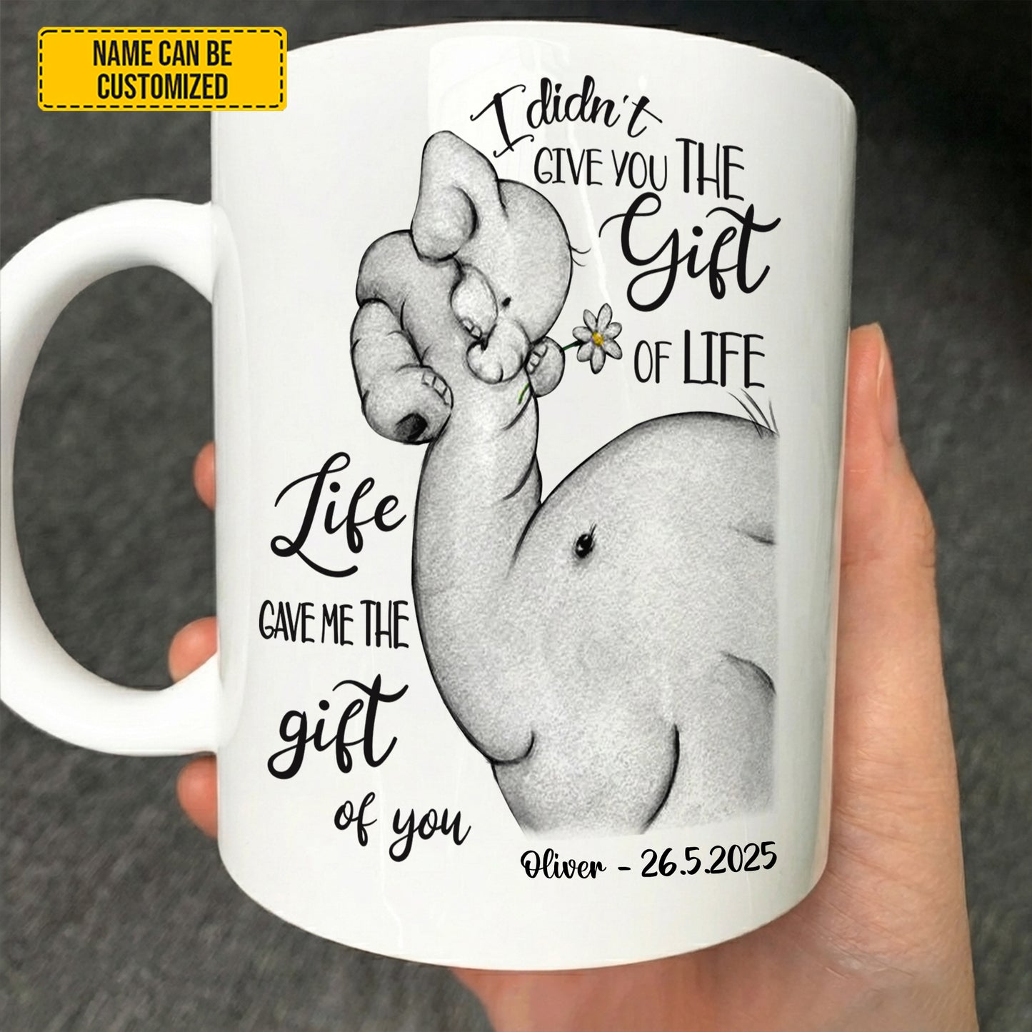 Personalized Elephant Mom & Baby White Mug