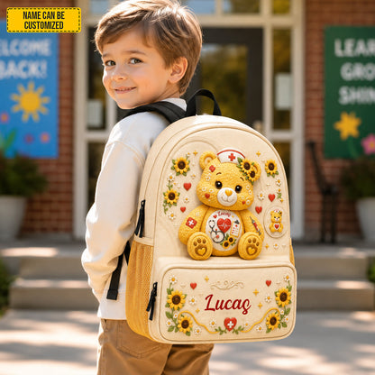 Personalized Nurse Bear Sunflower Kids Backpack
