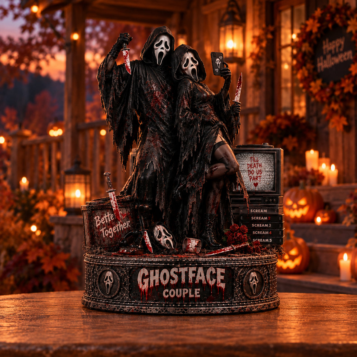 Ghostface Couple Wooden Block - Collectible Table Decor