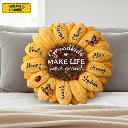 Grandkids Make Life More Grand - Personalized Sunflower Pillow