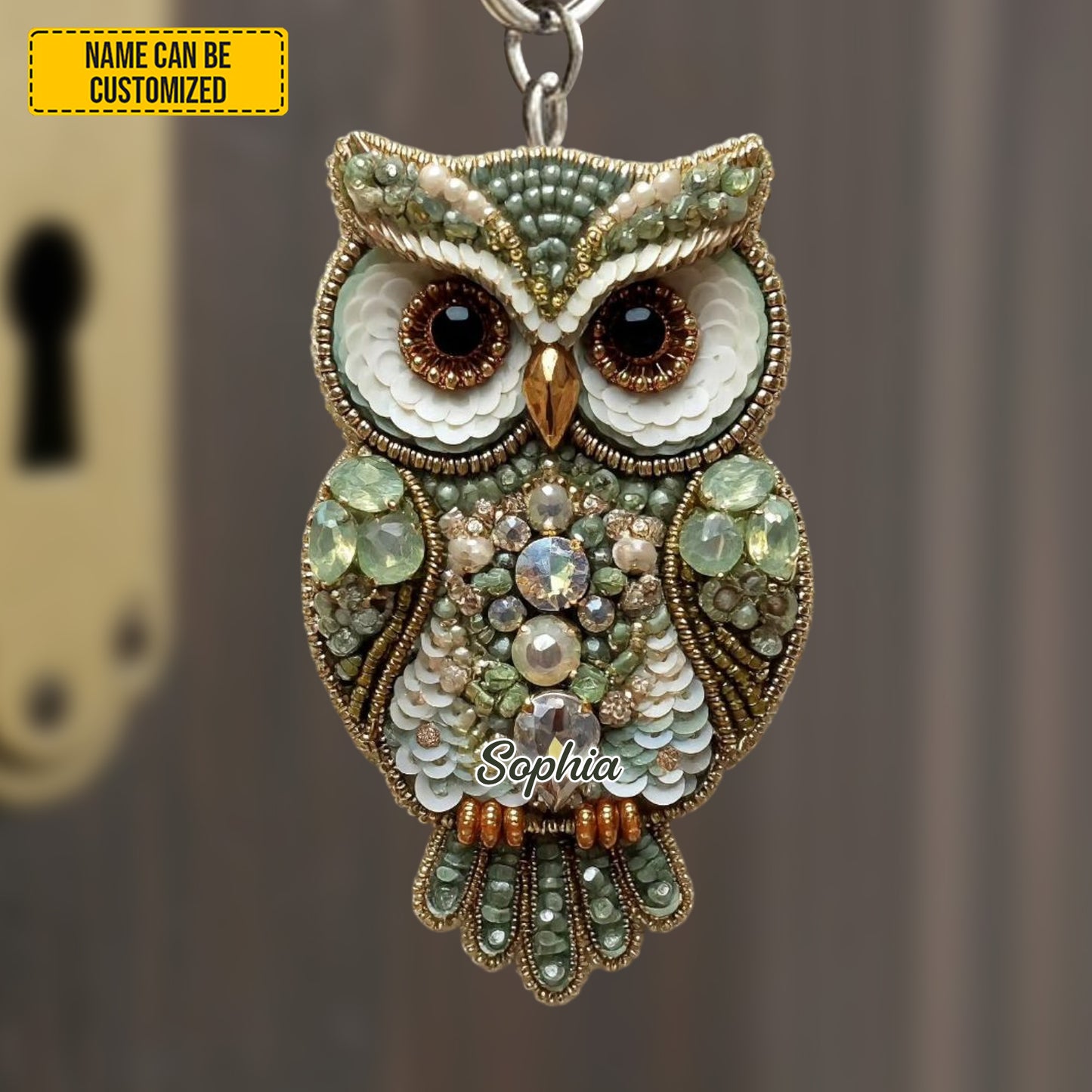 Personalized Sparkle Owl Keychain