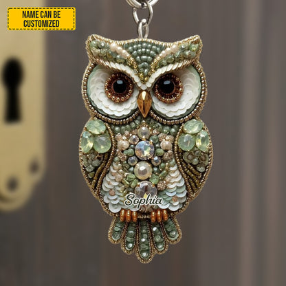 Personalized Sparkle Owl Keychain