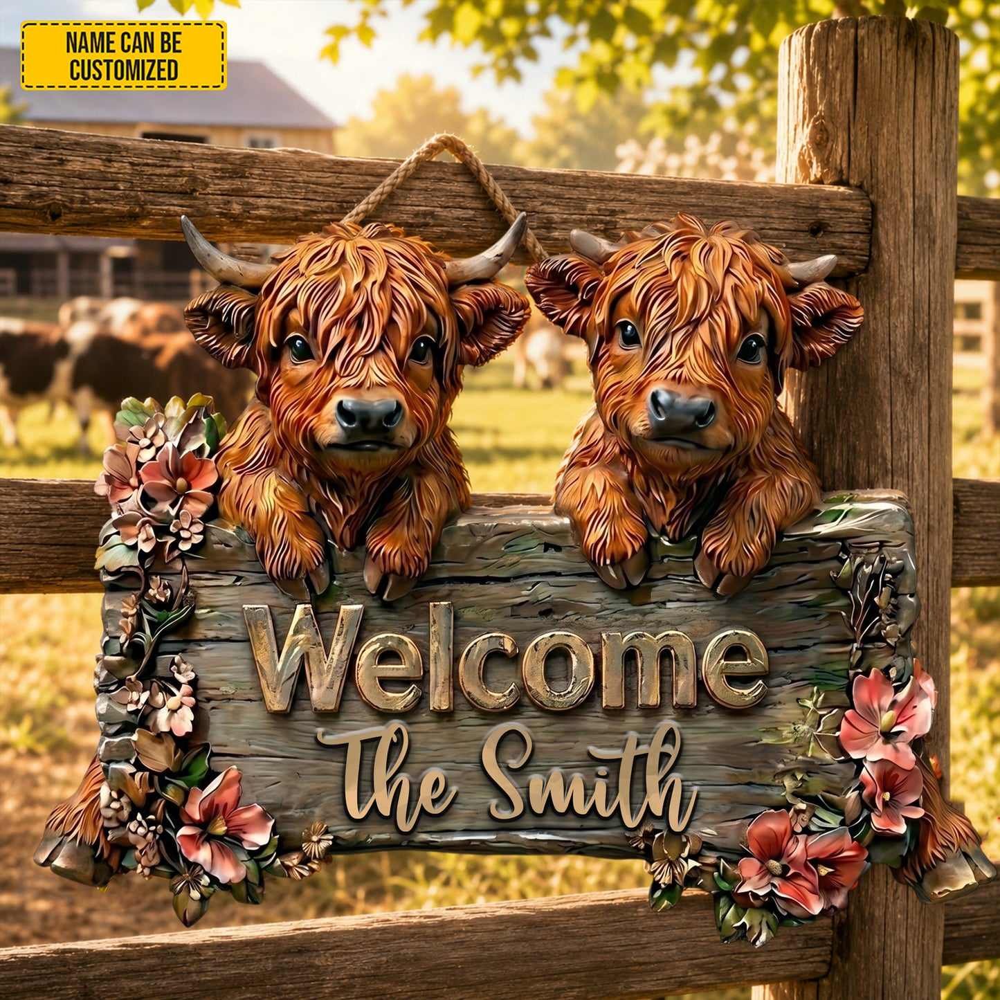 Highland Welcome – Personalized Cow Wooden Sign