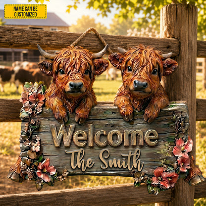 Highland Welcome – Personalized Cow Wooden Sign