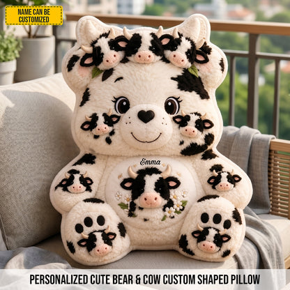 Personalized Bear & Cow Custom Shaped Pillow