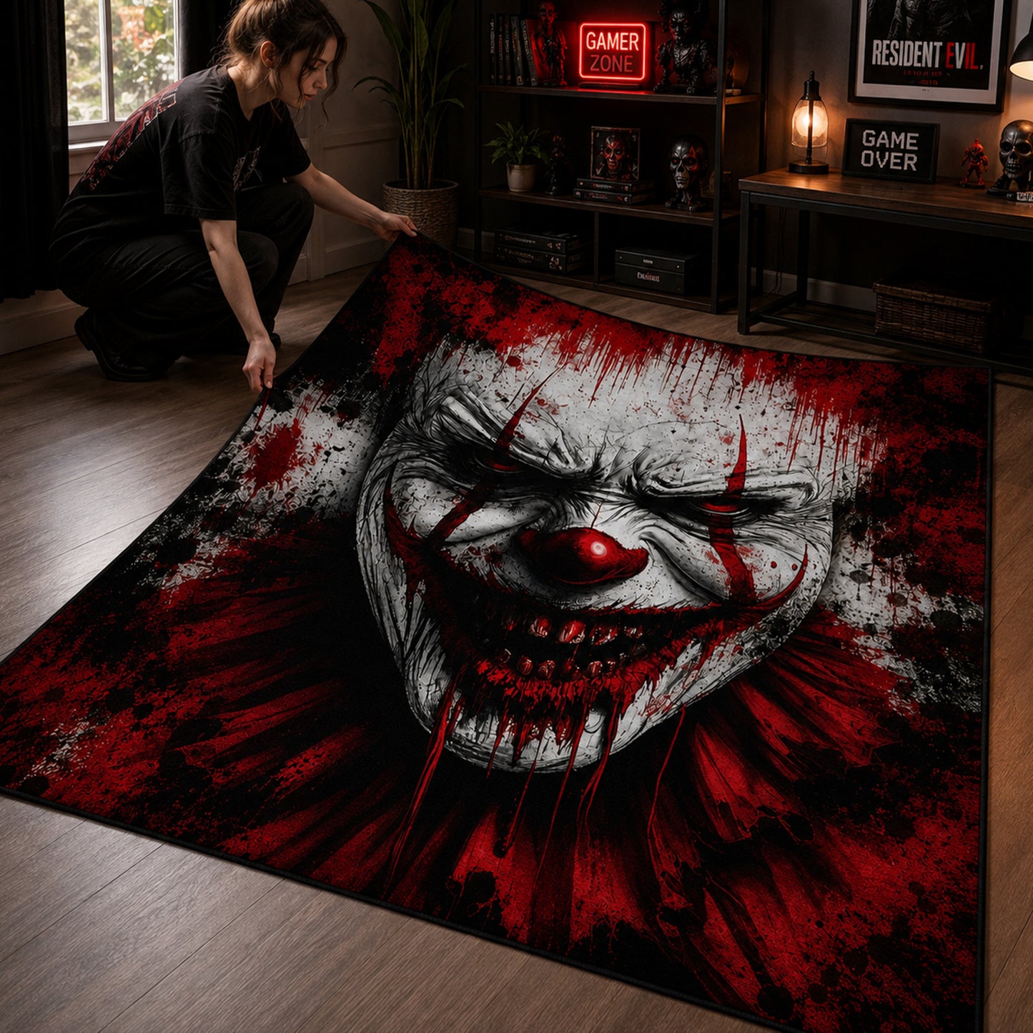 Bloody Evil Clown Halloween Area Rug