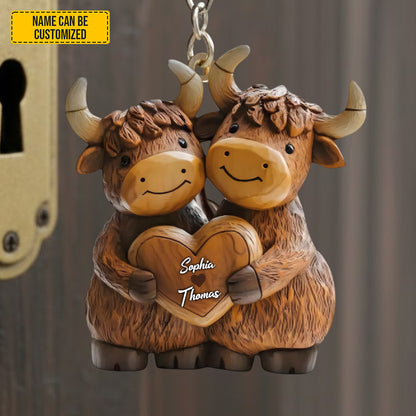 Personalized Couple Highland Cow Keychain