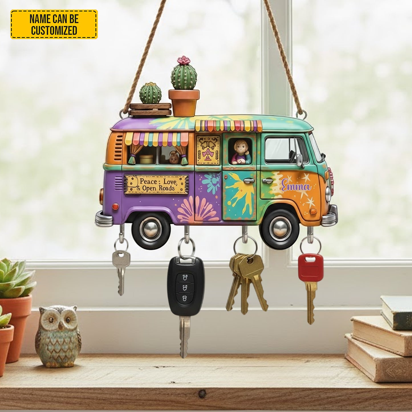 Colorful Hippie Van -  Custom Shaped Key Rack