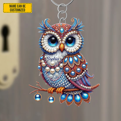 Personalized Cute Sparkle Owl Keychain