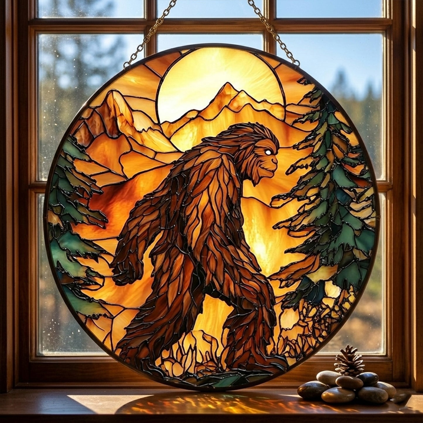 Bigfoot Mountain Sunset Stained Glass Suncatcher
