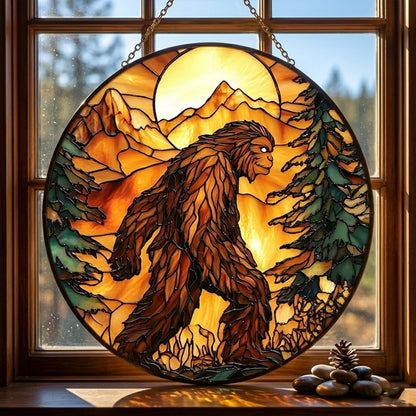 Bigfoot Mountain Sunset Stained Glass Suncatcher