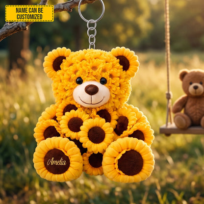 Personalized Bear Sunflowers Shape Keychain