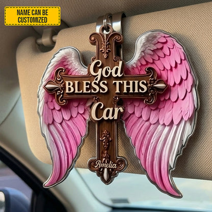 God Bless This Car – Personalized Angel Wings Car Visor Clip