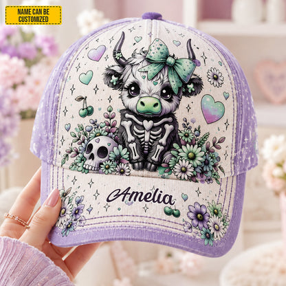 Cute Highland Cow Skeleton – Personalized Halloween Cap
