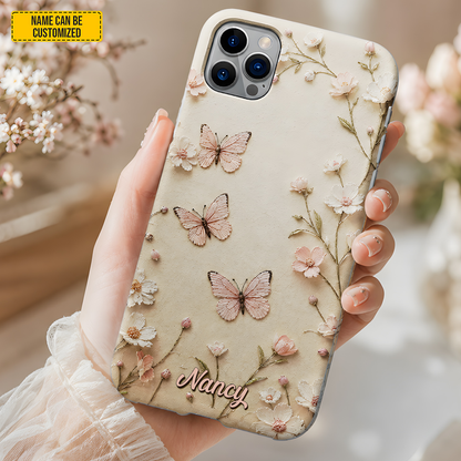 Blush Butterfly Garden – Personalized Floral Phone Case