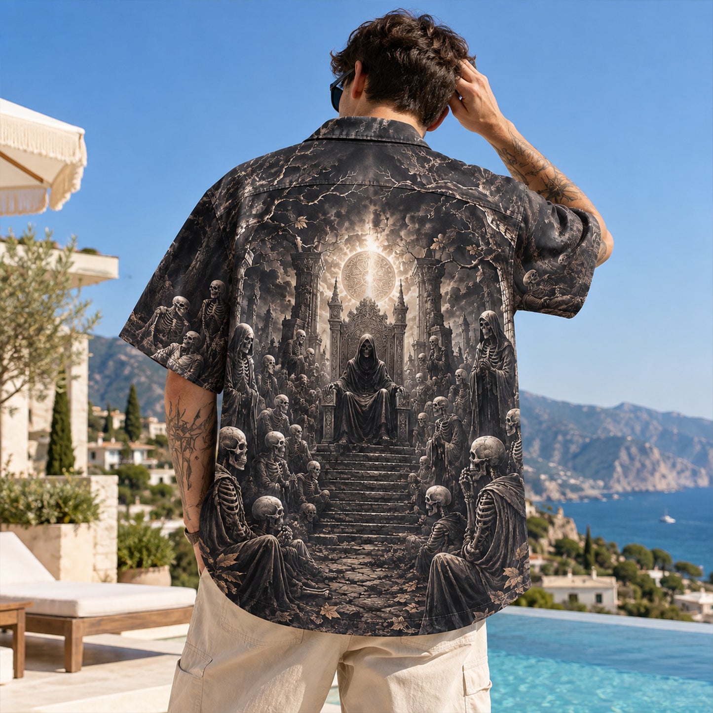 Memento Mori Skeleton Gathering – Gothic Hawaiian Shirt