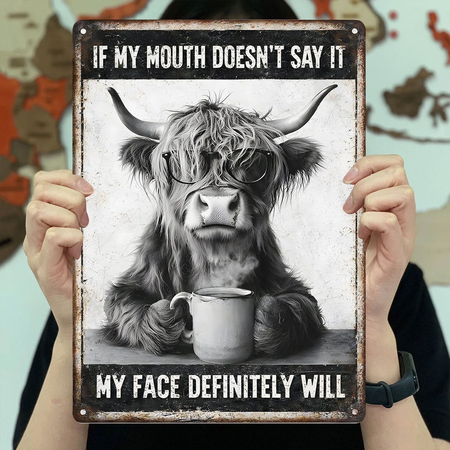 Funny Highland Cow Metal Sign