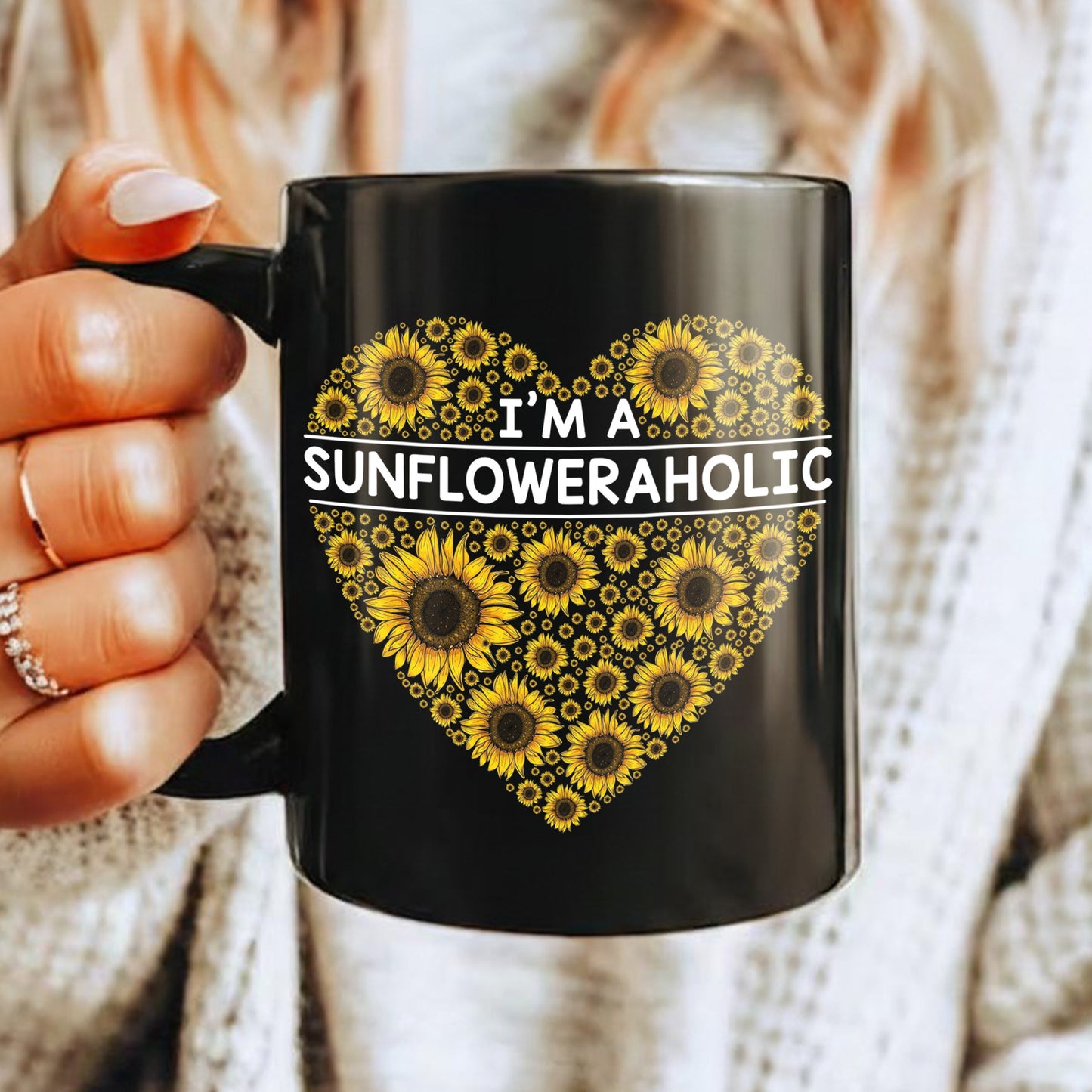 I'm A Sunfloweraholic Black Mug