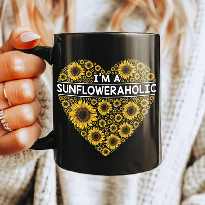 I'm A Sunfloweraholic Black Mug