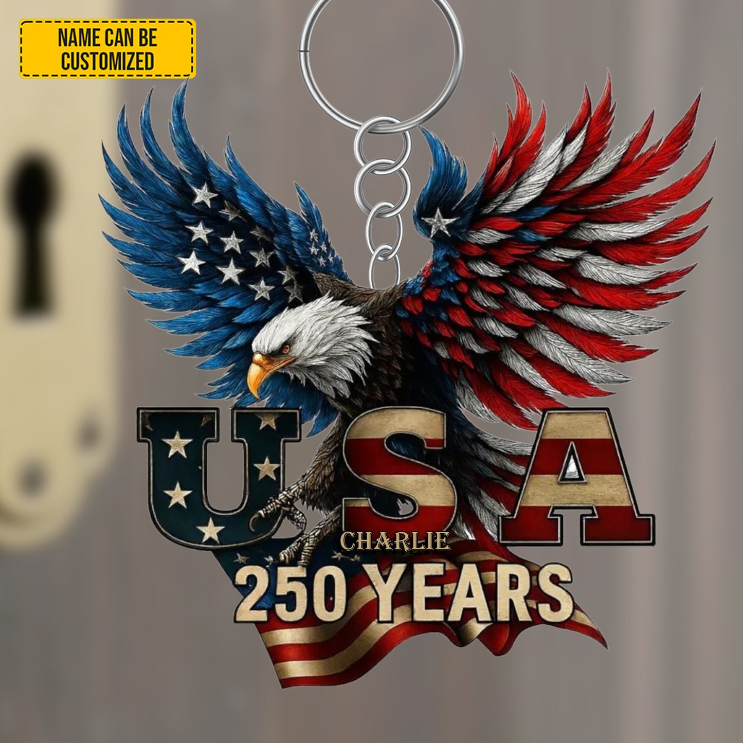 Personalized USA 250 Years Eagle Keychain