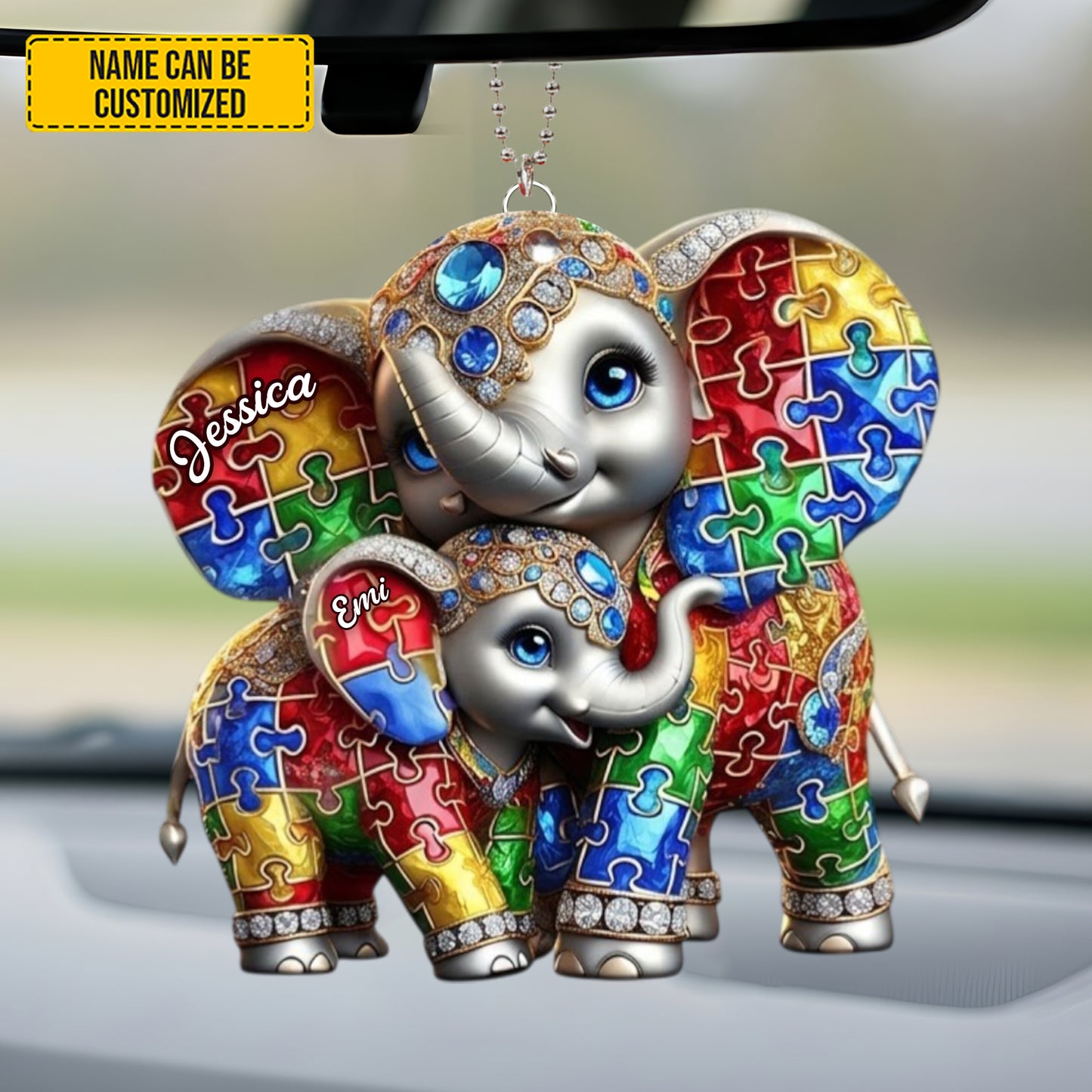 Personalized Autism Awareness Elephant Car Hanging Ornament