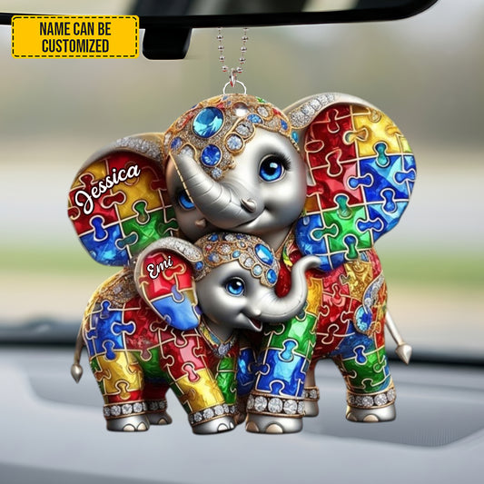 Personalized Autism Awareness Elephant Car Hanging Ornament