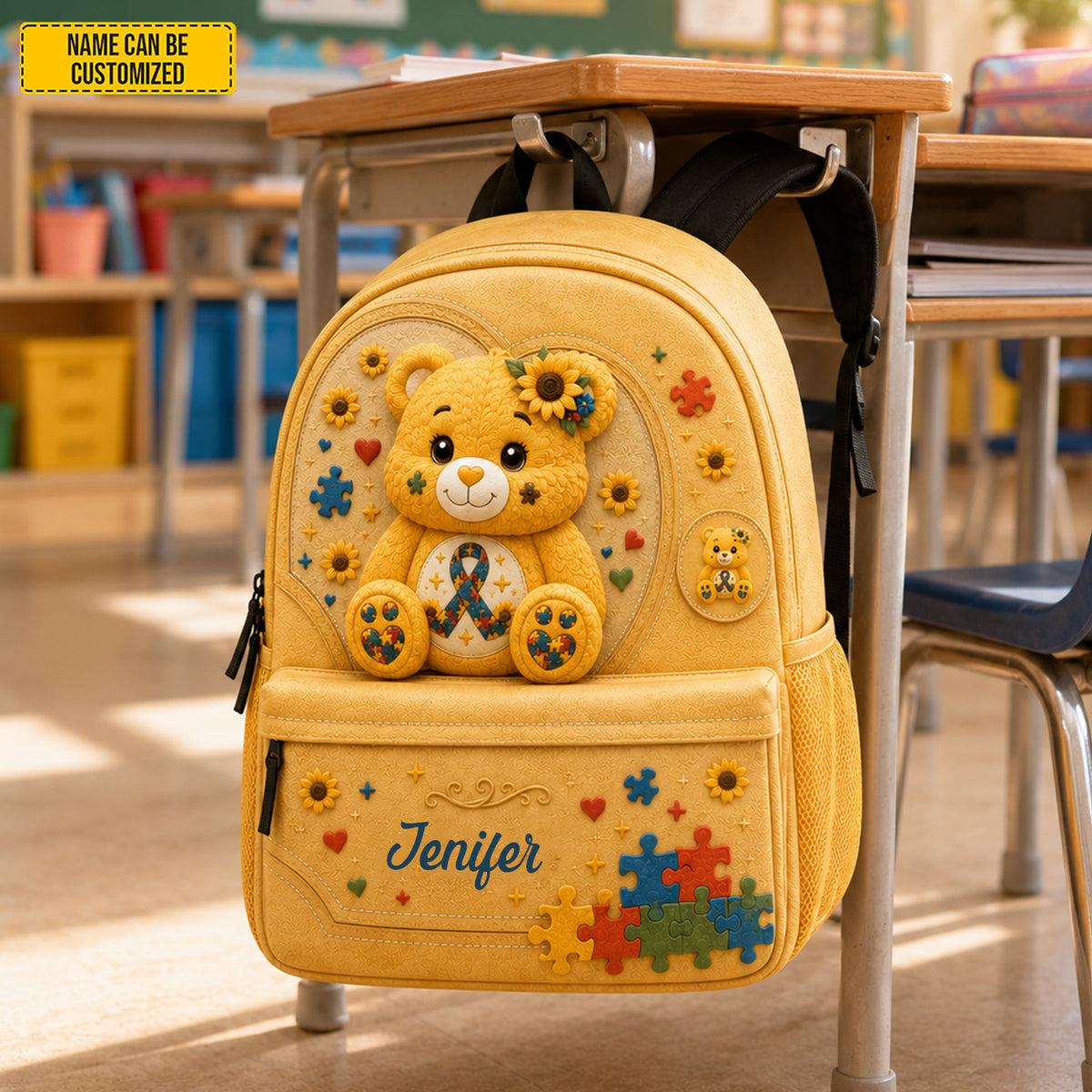 Personalized Autism Sunflower Bear Kids Backpack