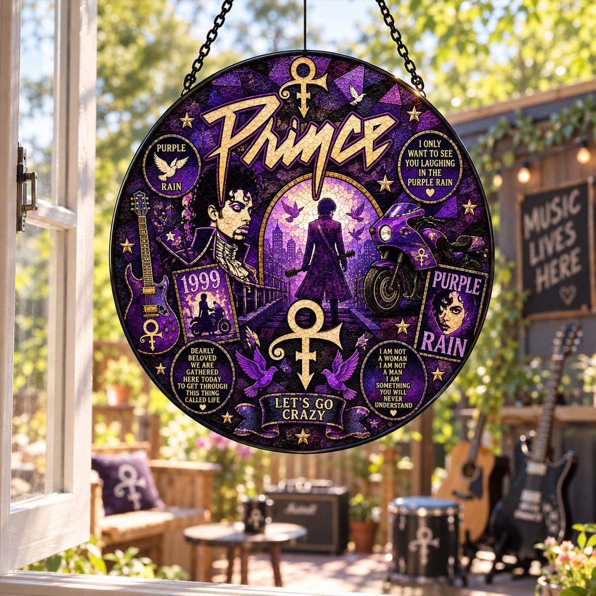 Prince Purple Rain Stained Glass Suncatcher
