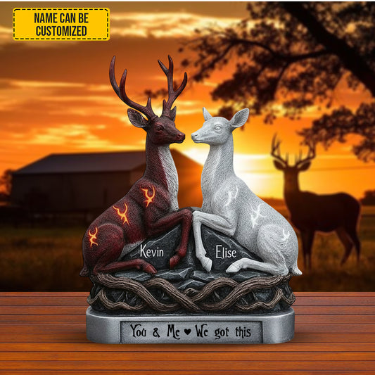 You & Me Deer Heart – Personalized Hunting Couple Acrylic Plaque
