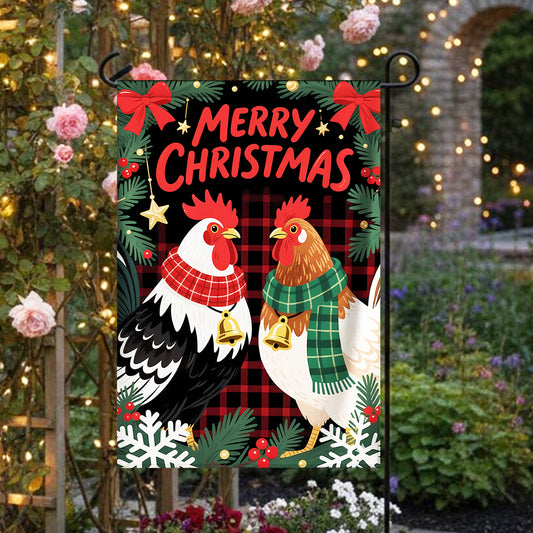 Merry Christmas Chicken Garden Flag