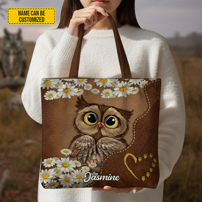 Cute Owl Flower - Personalized Owl Tote Bag