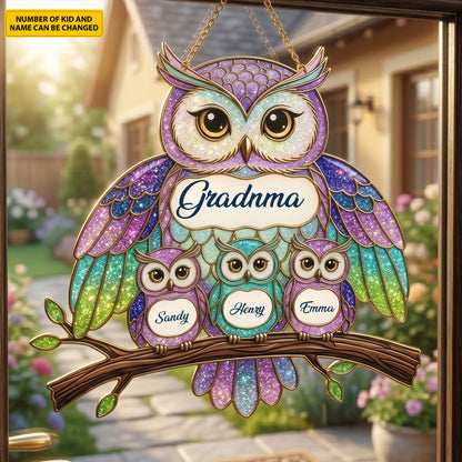 Personalized Owl Family Acrylic Suncatcher