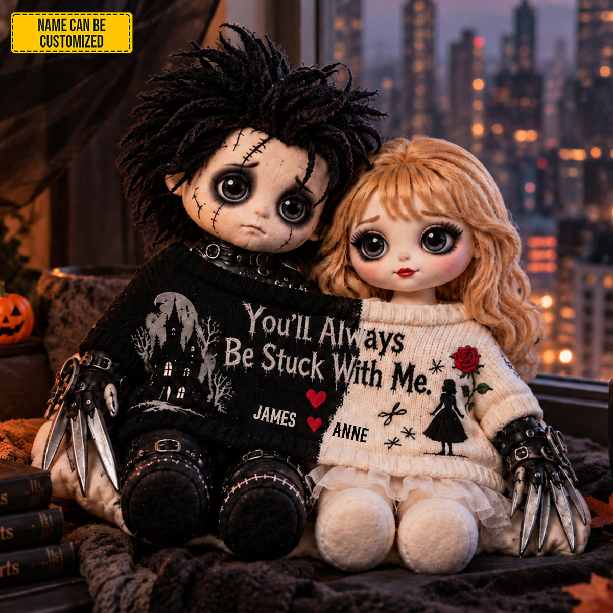 Personalized Gothic Love Couple Dolls Custom Shape Pillow