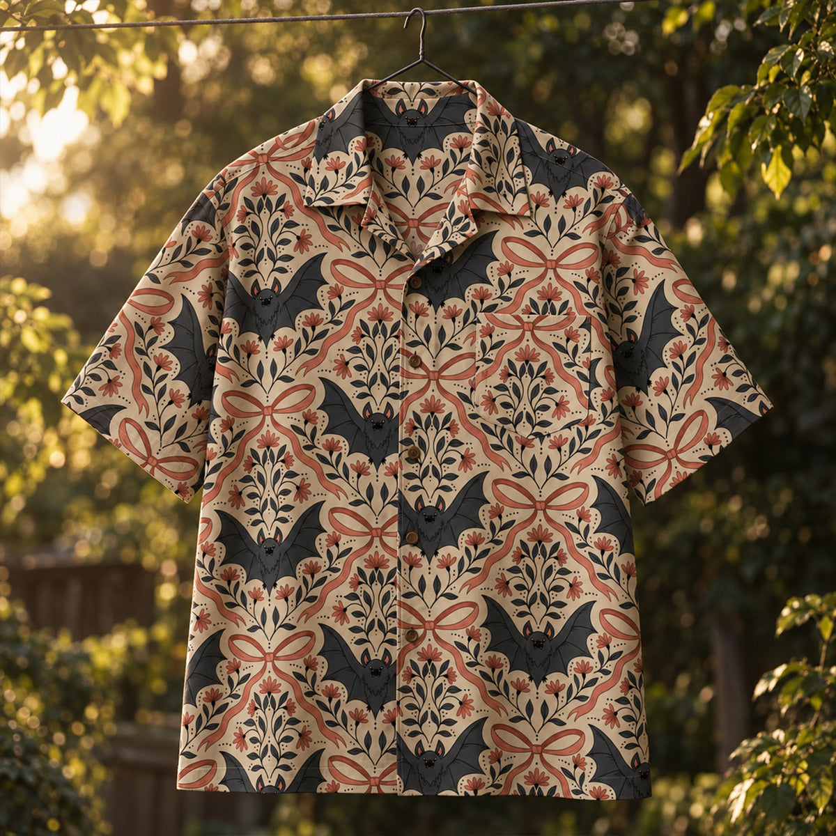 Vintage Floral Bat Gothic Hawaiian Shirt