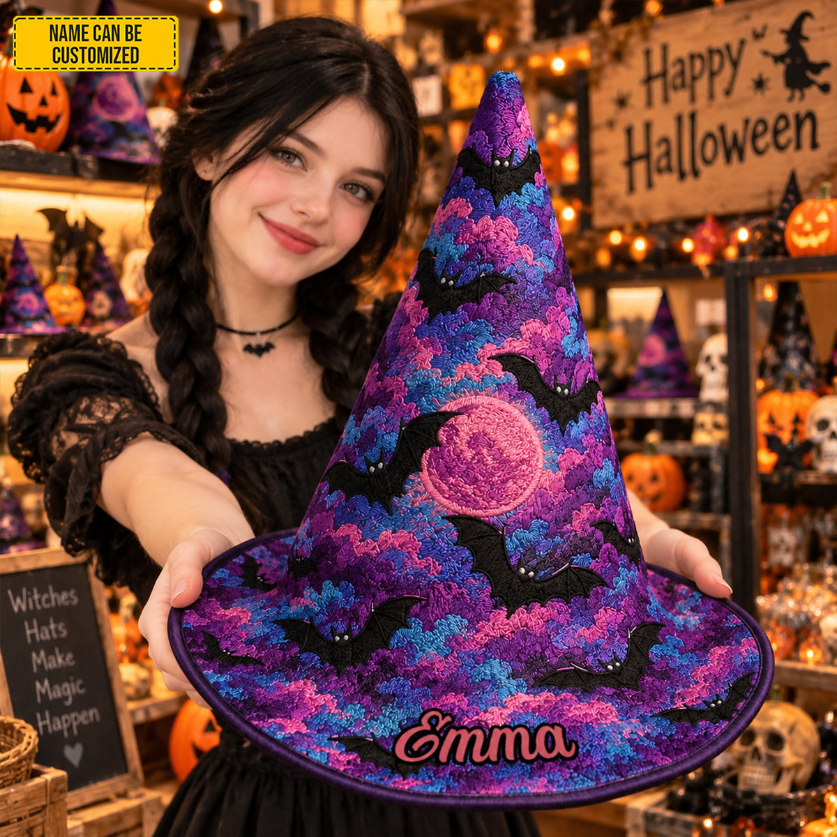 Personalized Bat Witch Hat – Spooky Halloween Gift for Her