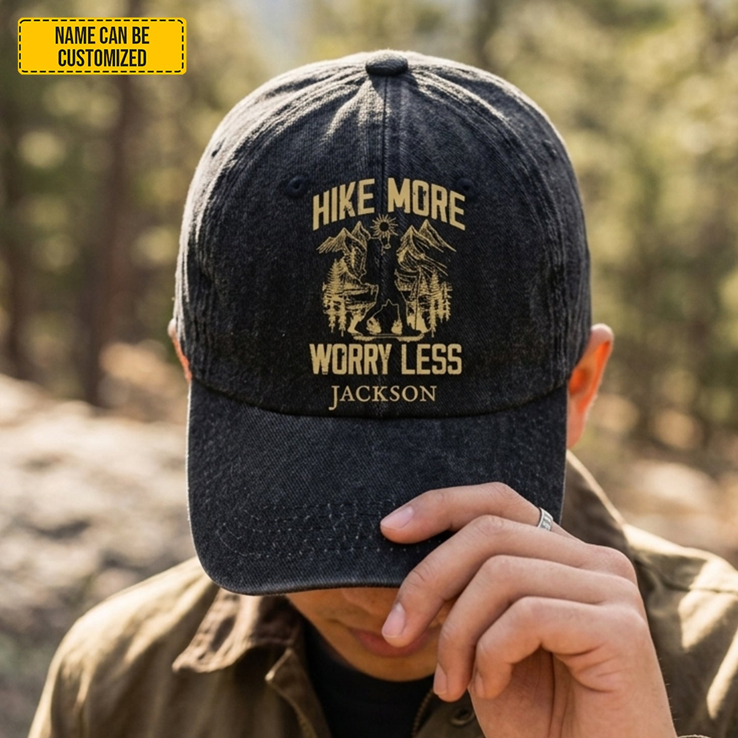 Hike More Worry Less - Personalized Vintage Denim Cap