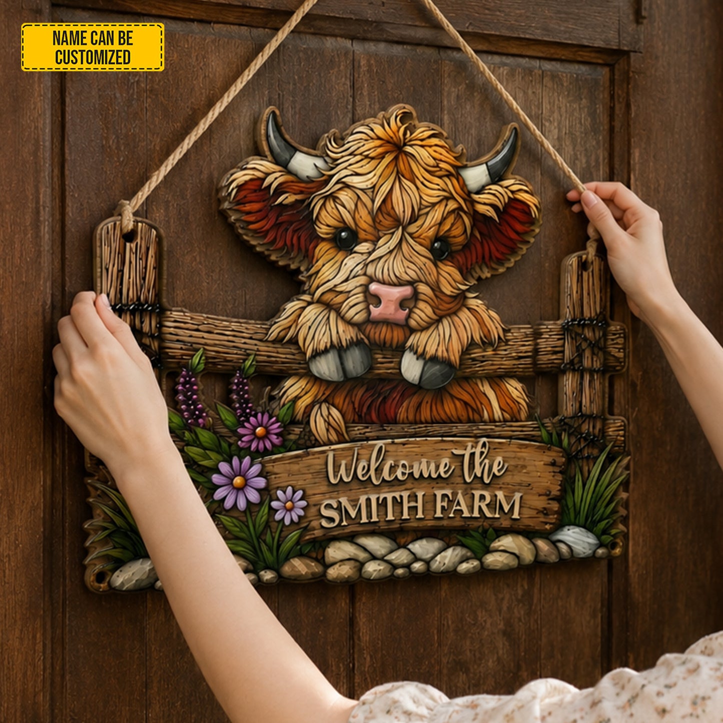 Welcome The Farm  – Personalized Cow Wooden Sign