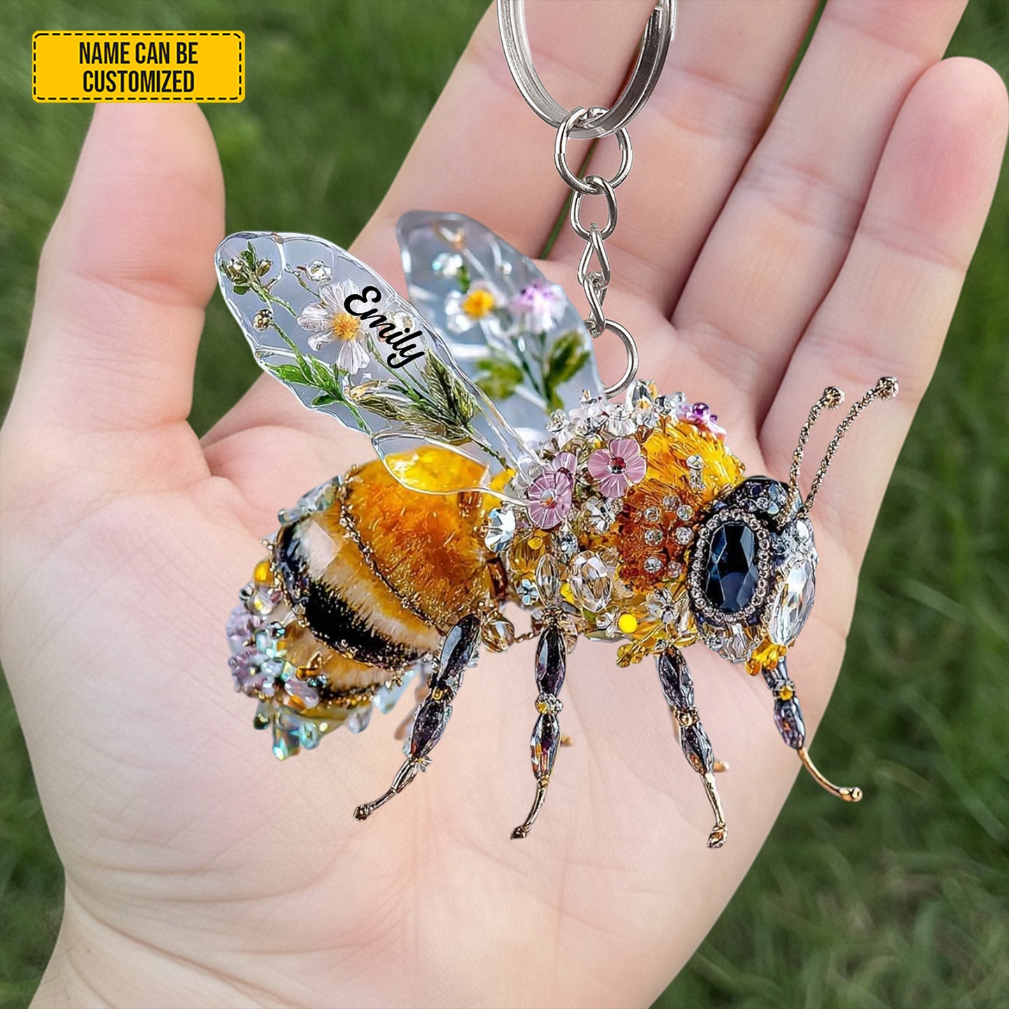 Personalized Sparkle Bee Keychain