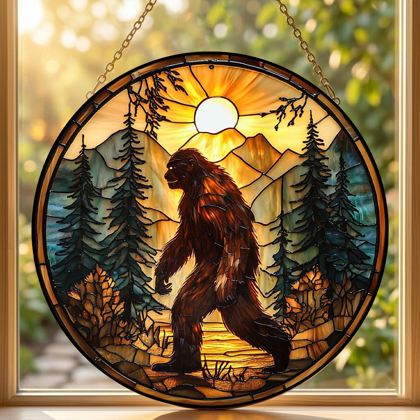 Bigfoot Mountain Sunset Stained Glass Suncatcher