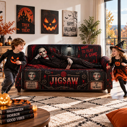 Jigsaw Horror Sofa Cover – Halloween Horror Quilted Home Decor